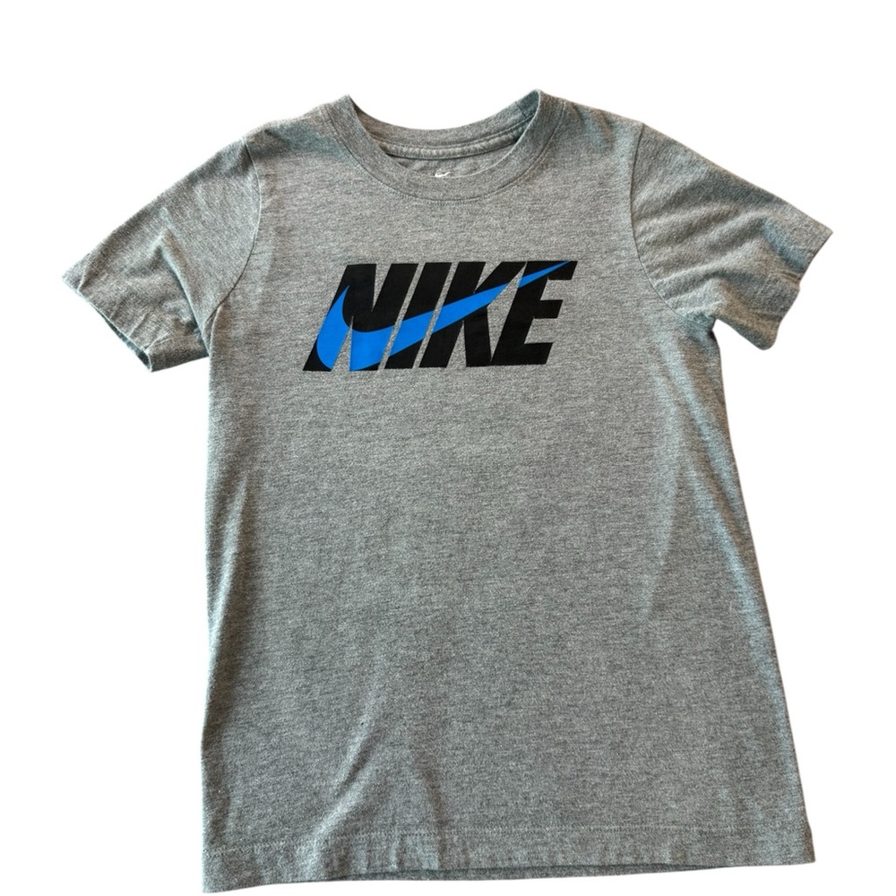 Nike Gray Graphic T-Shirt with Blue Logo - Youth Small